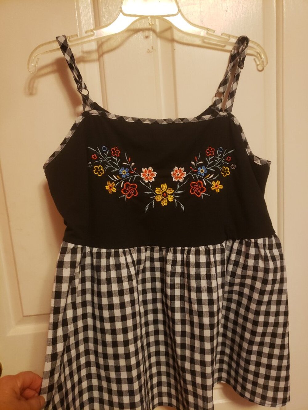 BloomChick Embroidered Shirred Tank Top